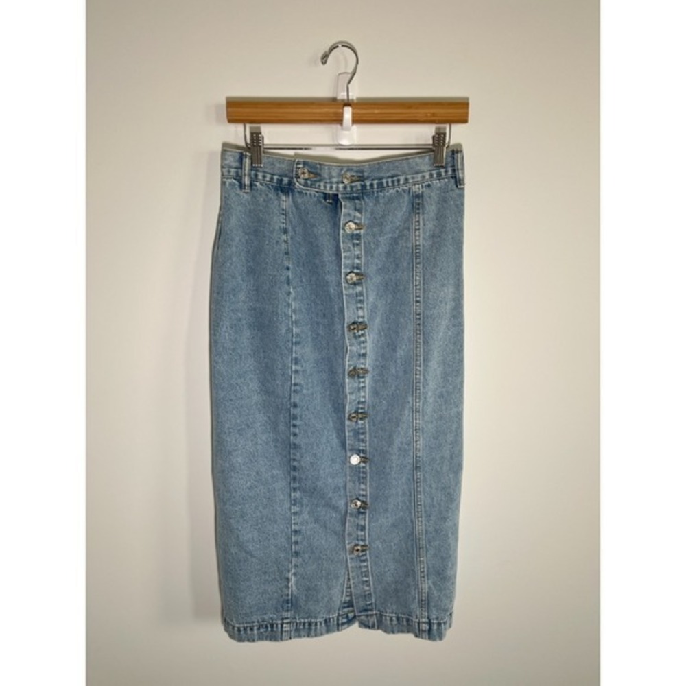 Y2K‎ Womens Denim Midi Skirt Blue 6 Button Front Western Country Cowgirl Modest